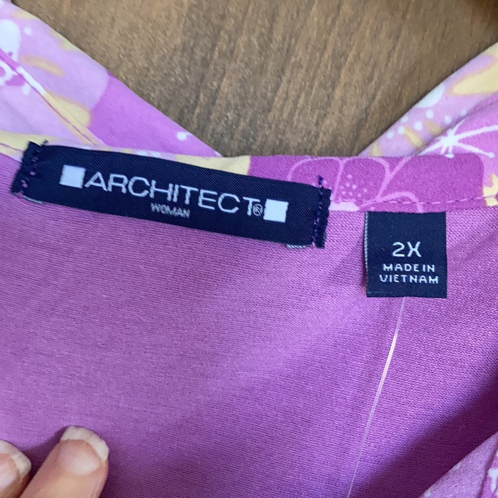Architect retro floral print on front w pockets sleeveless 2X - Picture 9 of 17